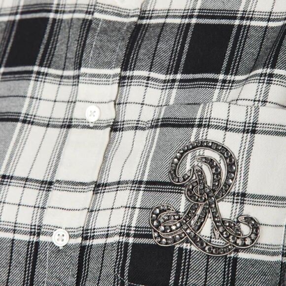 Polo Ralph Lauren Black & White Flannel Embellished Crest Button Up Blouse - Picture 11 of 16